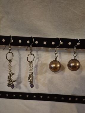 Elegant Brown Pearl Drop Earrings - Moon & Star Earrings
